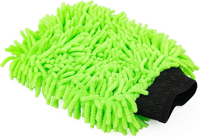 Premium Chenille Microfiber Knobby Wash Mitts - Perfect for Car Washing and Detailing; Scratch-Free, Lint-Free, Double-Sided, Plush, and Absorbent; Lime Green + Blue (2-Pack)