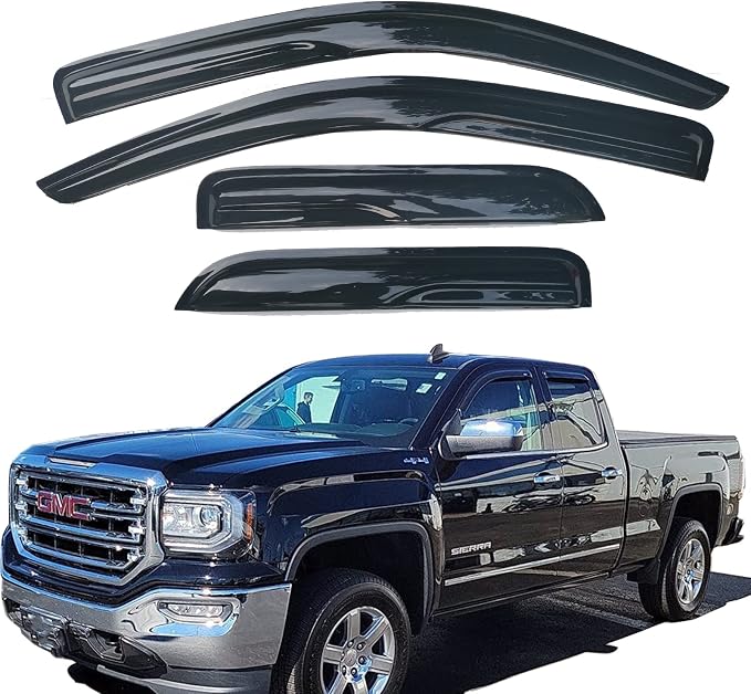Window Visors rain Guards Vent Wind Deflectors for 14-18 Chevrolet Silverado & GMC Sierra 1500 2500HD 3500HD Double/Ext. Cab, 4pcs