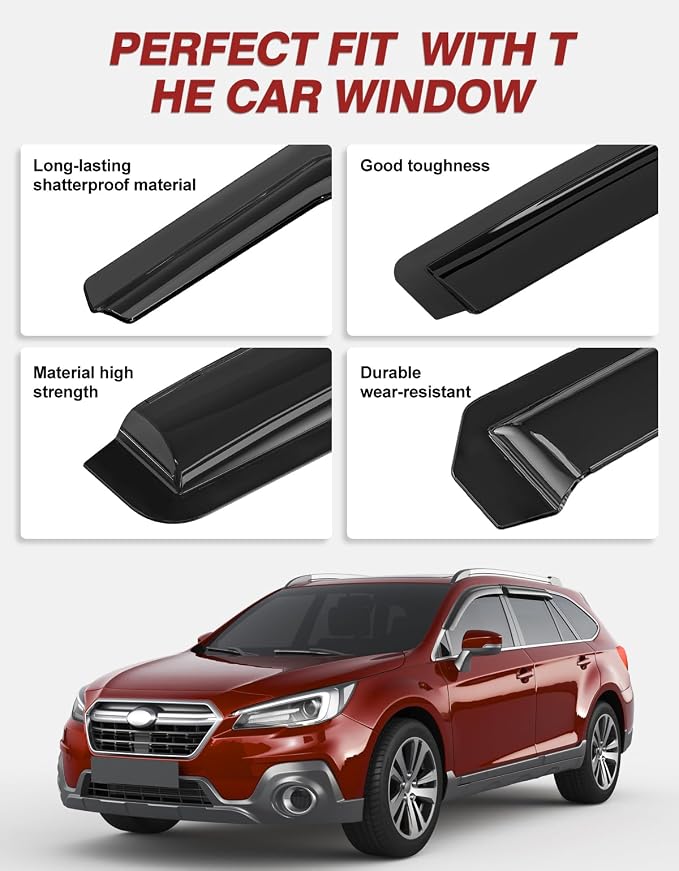 Outside-Mount Window Rain Guards Fit for Subaru Outback 2015 2016 2017 2018 2019, Extra Durable Window Visors Wind Deflector Dark Smoke Vent Shades Car Tape-on 4-pcs with Thicker