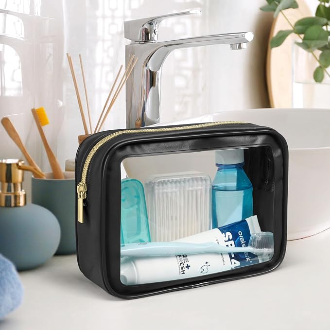 Clear Makeup Bag - TSA Approved Toiletry Bag for Carry-on & Checked Luggage, Water Resistant Car Storage Organizer with Reinforced Seams
