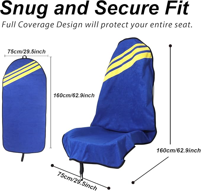 Waterproof Car Towel Seat Covers Front Seats for After Gym Workout,Auto Universal Interior Sweat Towels Cloth Bucket Carseat Cover Protector for Trucks SUV RV Boat Van (Blue with Yellow)
