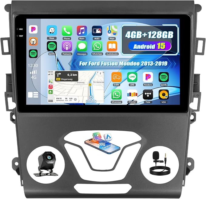 [4+128GB]Android 15 Car Stereo for Ford Fusion Mondeo 2013 2014 2015 2016 2017 2018 2019 with Wireless CarPlay Android Auto,9" Screen Car Radio with Bluetooth GPS WiFi FM/RDS DSP EQ SWC Backup Camera