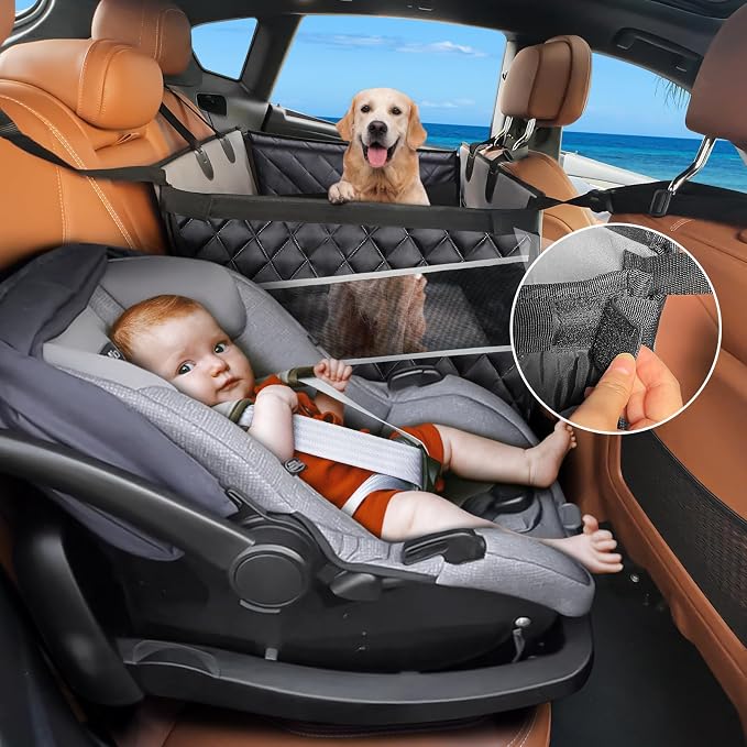 Dog Car Seat for Large Medium Dogs, Back Seat Extender for Pets, Waterproof Pet Carseat for Medium Sized Dog, Hammock for Pet, with Storage Pocket for Cars/SUV/Truck(L-28 * 22 * 20.5in)