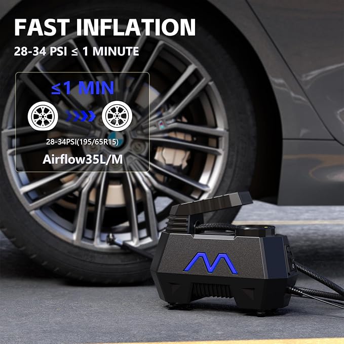 Tire Inflator Portable Air Compressor, Air Pump for Car Tires, 9.84Ft Cord-12V DC-Powered Auto Pump with Digital Pressure Gauge, LED Light-Car Accessories for Car, Motorcycles, Bicycle, Ball, Balloons