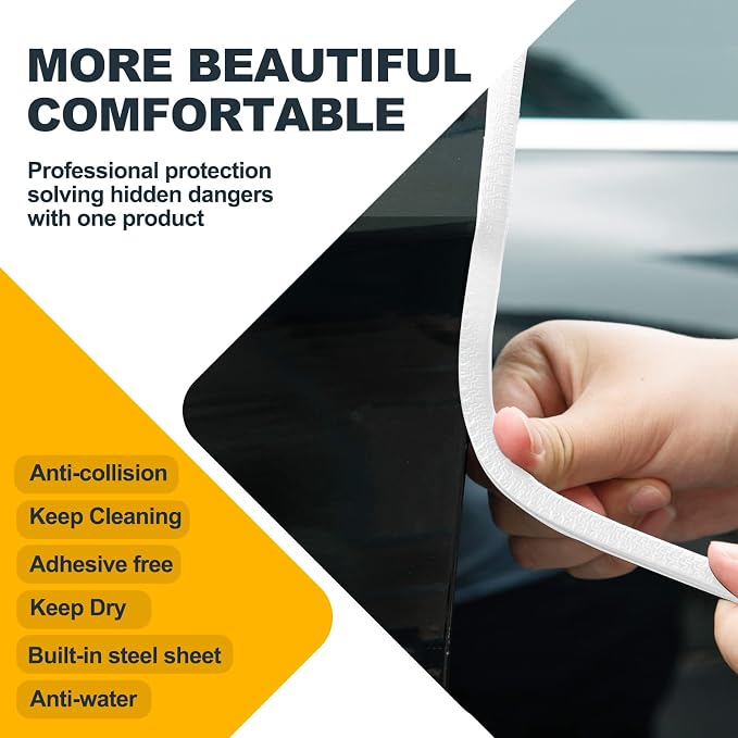 Car Door Edge Protector,Rubber Car Door Protectors No Glue Car Accessories Rubber U Shape Car Trim Door Protectors Seal for Sedan, Trucks, SUV, ATV, Boats(White,32.8FT)