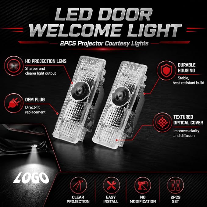 Never Fade HD Door Light Logo Projector Compatible with 1/2/3/4/5/6/7/M/X/Z/GT Series Accessories, 2Pcs 3D LED Ghost Shadow Laser Car Courtesy Step Light Puddle Lamps