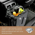 Car Trash Can, Bling Rhinestone Crystal Waterproof Hanging Garbage Bag for Car Interior, Oxford Leakproof Foldable Waste Organizer Trash Bin Universal for Most Vehicles (White)