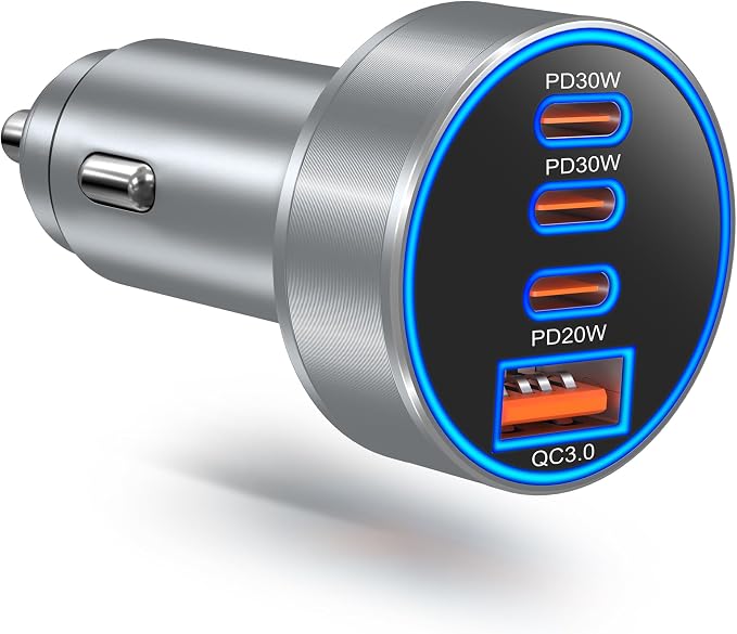 USB C Car Charger, 98W Super Fast Charging Cigarette Lighter Adapter Multiport 12V-24V USB Phone Car Charger Plug for iPhone 17 17e 16 15 14 13 12 Pro Max Pad Galaxy Pixel Android(Gray)
