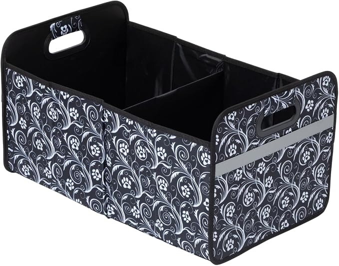 Paws Car Trunk Organizer Foldable Storage Bin with Handles Non Slip Base Pet Gear Travel Tote for SUV Truck (Flourish Paws)