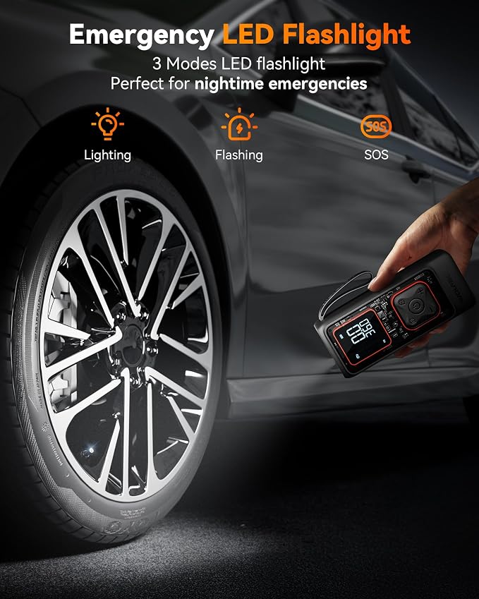 Cordless Tire Inflator Portable Air Compressor, 150PSI Air Pump for Car Tires, Motorcycle, Bicycle & Ball, with Smart Digital Pressure Gauge, Auto Shut-Off & LED Flashlight