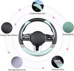 Cute Steering Wheel Cover for Women Men Leather Universal 15 inch,Black and Green