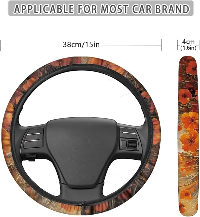Retro Floral Pattern Sports Style Car Steering Wheel Cover Auto Steering Wheel Cover Fit Most SUV Van Car Truck Vehicle Wheel Protector Steering Wheels Accessories
