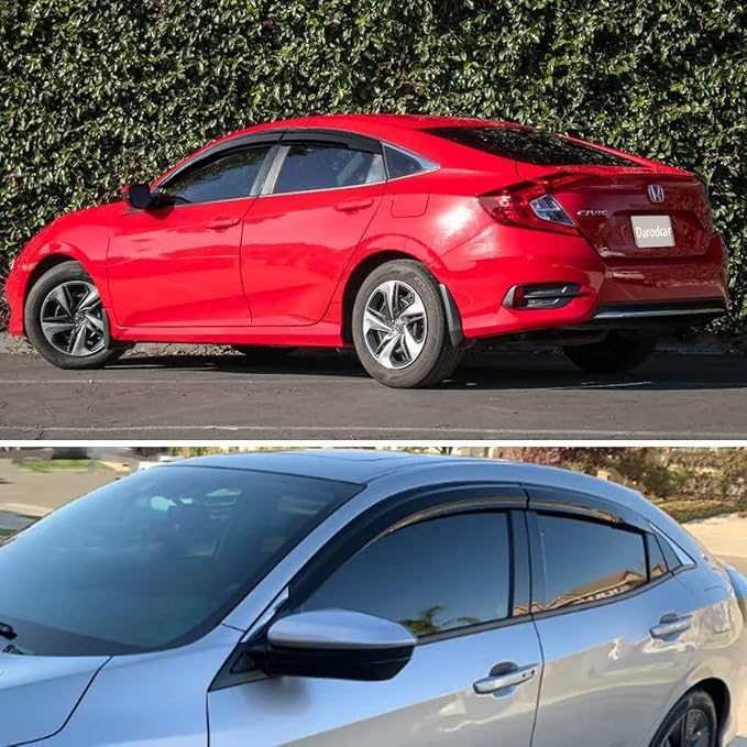 Side Car Window Visor Rain Guards Vent Deflectors for 2016-2021 Honda Civic Sedan, 4-Door Front Rear Sun Shades Window Vent Smoke 4pcs