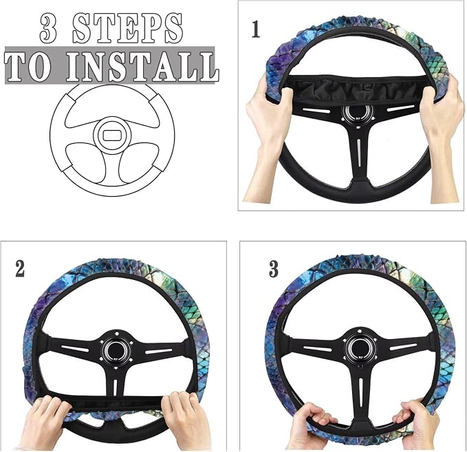 Auto Steering Wheel Covers Comfort Anti-Slip Safety Stretch-on 14-15 inch, Colorful Snake Skin Easy Fix Machine Washable Steering Wheel Protection