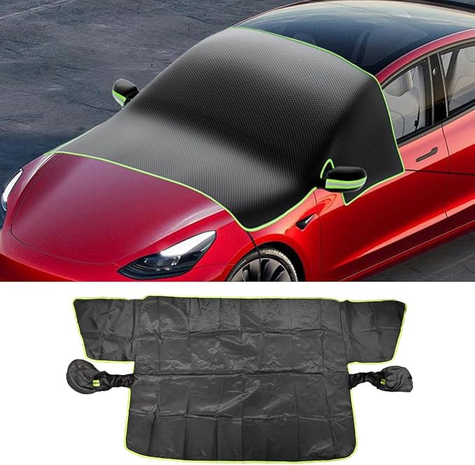 Magnetic Car Windshield Snow Cover, Windproof Car Sunshade with Elastic Strap & Hook, Automotive Windscreen Frost Cover, Winter Vehicle Side Window&Mirror Protector Accessories (Green Eage)