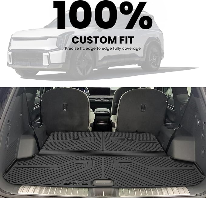 Backrest & Cargo Mats for Kia EV9 2024-2026, All Weather TPE Easy Clean Durable No-Curling Custom Fit for Kia EV9 2026 2025 2024 Trunk Liners & Seatback, Black