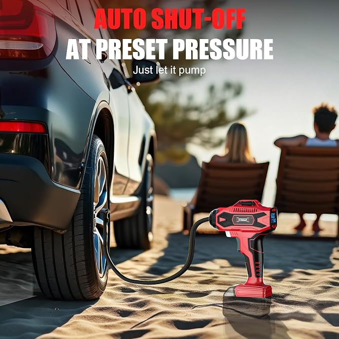 160PSI Cordless Tire Inflator Compatible With Milwaukee 18V Battery, Portable Air Compressor for Auto, Motorcycles, Bikes, Car Air Pump with Auto Shut-Off, LCD Display, LED Light(Tool Only)