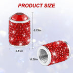 Car Wheel Tire Valve Caps, 4 PCS Bling Tire Valve Caps, Crystal Tire Caps Shinny Rhinestone for Women, Universal Car Dustproof Tire Valve Caps for Cars, Trucks, SUV and Motorcycles (Red)