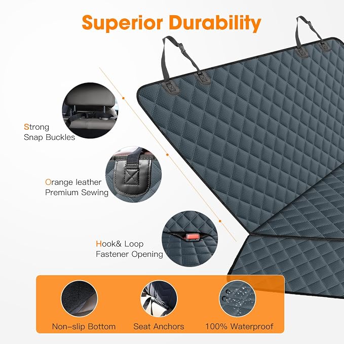 Dog Car Cover for Back Seat Cover Protector Waterproof Dog Seat Covers for Cars, Car Seat Protector for Dogs with 1 Dog Seat Belt, Nonslip Back Seat Cover for Kids, Trucks & SUV, Grey