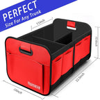 Car Trunk Organizer for SUV, 18.5Gal Large Capacity No-Sag Heavy Duty, Foldable Waterproof Anti-Slip Storage with 12 Pockets, Fit Sedan, Truck, Universal Car Accessories, Red, 2 Compart, Large