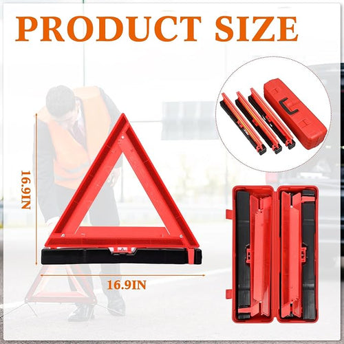 18 Pcs Warning Triangle Dot Approved Foldable Emergency Safety Triangles Reflective Road Safety Triangle with Carrying Case Heavy Base Roadside Warning Sign for Car Truck