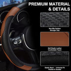 Car Steering Wheel Cover, 15 inch Carbon Fiber Microfiber Anti-Slip Breathable PU Leather Elastic Steering Wheel Protector, Car Interior Accessories for Most Cars (Brown)