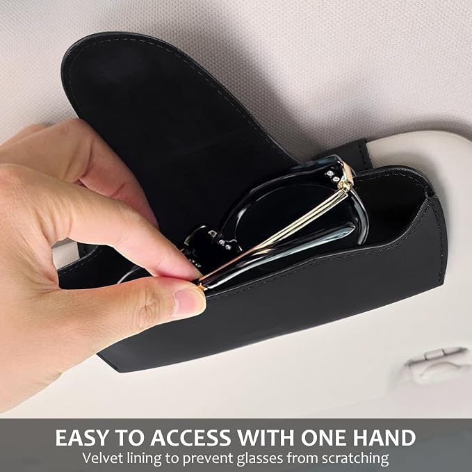 Sunglasses Holder for Car Sun Visor, Vehicle Sun Visor Sunglass Holders Glasses Case with Magnetic Closure, Universal Leather Auto Eyeglasses Organizer Car Accessories, No Obstruction of Vision