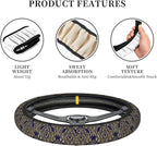 Floral Steering Wheel Cover Car Elastic Steering Wheel Protector | Blue Gold Anti-Slip Breathable Car Accessories Interior for Women Men Universal 15 Inch Fit Auto SUVs Vans Truck