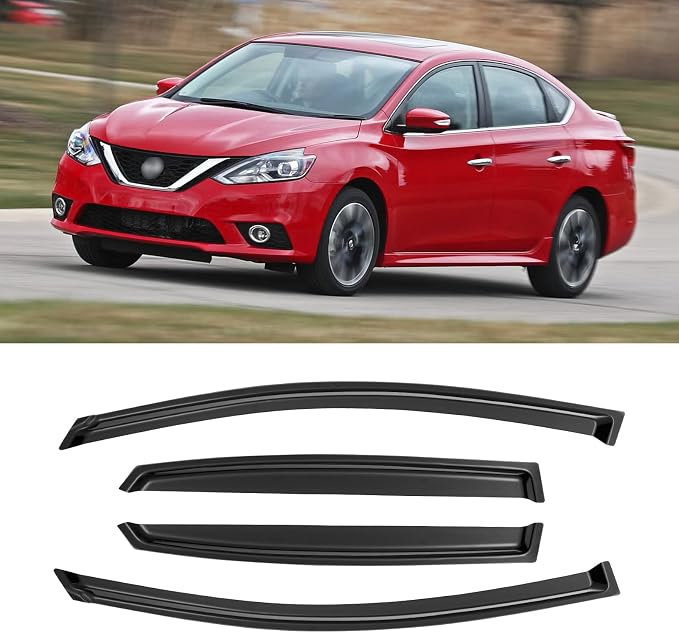 Window Visors for 2013-2019 Nissan Sentra, Rain Guards Shields Vent Deflector Shade Dark Smoke 2014 2015 2016 2017 2018 13 14 15 16 17 18 19, Tape-On, 4PCS