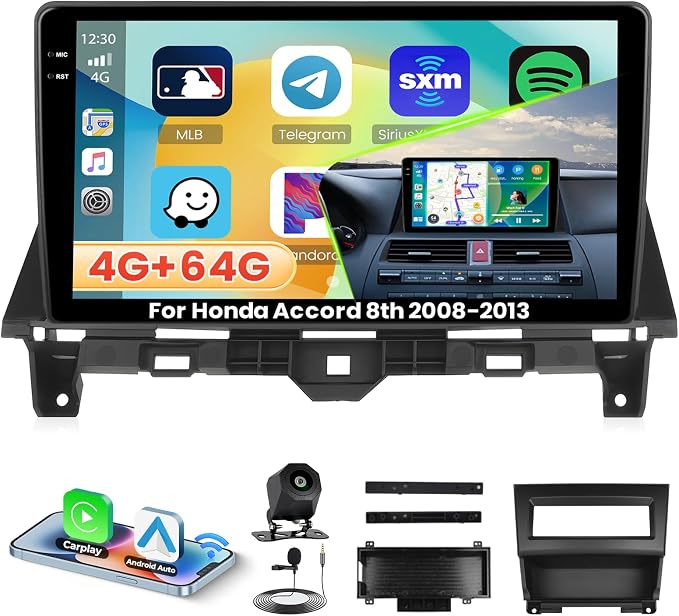 4+64G Android 15 Radio for Honda Accord 8th 2008-2013, 10.1" Touchscreen for Accord 8th Car Stereo, Wireless CarPlay/Android Auto, 5GHz WiFi, Bluetooth 5.0, EQ, GPS, 1280 * 720, Backup Camera