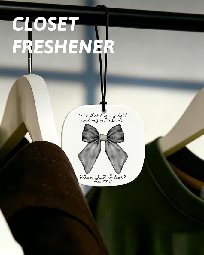 Black Christian Car Air Freshener 8 Pcs, Black Bow Floral Religious Hanging Air Freshener Rounded Square for Girls Dorm Bedroom Apartment, Cute Christian Car Accessories Mirror Decor for Women