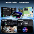Magic AI Box, Wireless CarPlay Android Auto Adapter with Net-Flix YouTube TikTok, Built-in Play Store and Screen Mirroring, Plug and Play Video Adapter for OEM Factory Wired CarPlay Vehicles