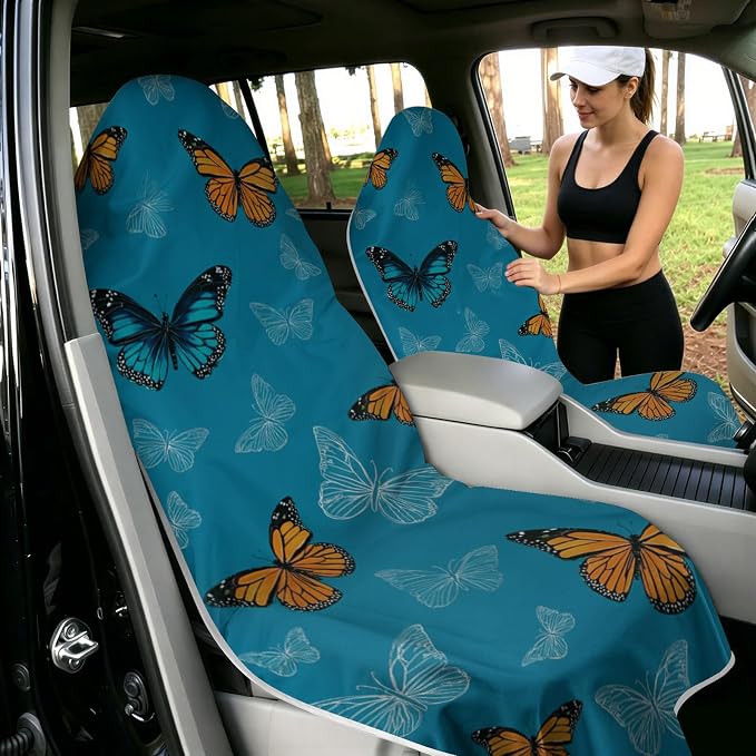 2 Pack Car Towels Seat Cover with Storage Bag, Multifunctional Microfiber Towel for Gym Outdoor Sport Running,Picnic, Beach, Pet Dog Travel,Fits Car SUV Truck (Blue Butterflies)