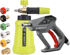 High Pressure Washer Gun Snow Foam Lance, 4000 PSI Cannon Foam Blaster Power Washer with 1/4" Quick Connector, Car Wash Foam Cannon Kit with 5 Pressure Washer Nozzle Tips, 1 Liter
