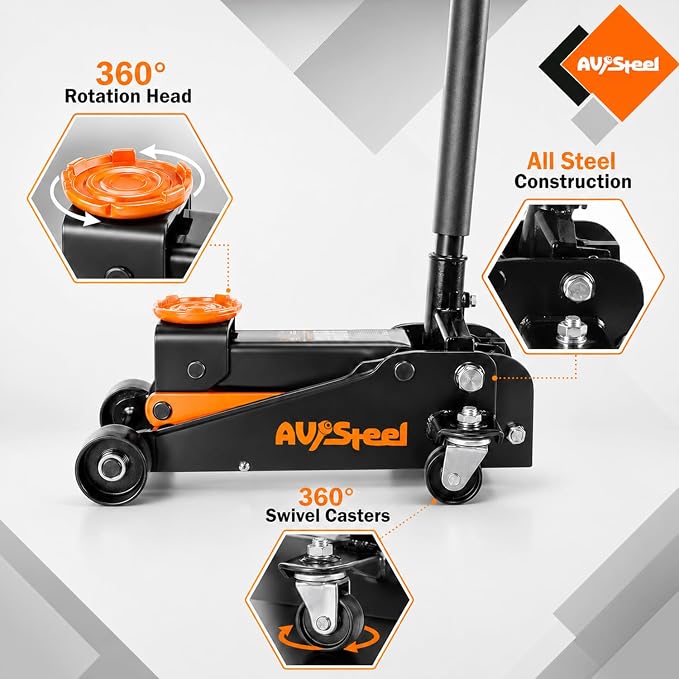 3 Ton Floor Jack (6000 lbs), Single Piston Steel Hydraulic Floor Jack, Lift Range 5.5" to 18.5", Fits Cars, SUVs & Standard Trucks - Not for Lifted Vehicles or Heavy-Duty Trucks