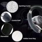 Rhinestone Fluffy Steering Wheel Cover - Comfortable Non-Slip Luxury Faux Wool, Universal Fit for 14.5" to 15" Steering Wheels