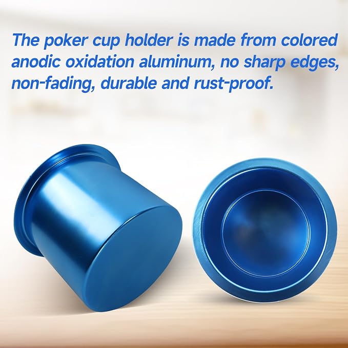 GSE Games & Sports Expert Jumbo Aluminum Cup Holder, Drop-in Cup Holder for Casino Poker Tables, Work Desks, Boats, RVs, Cars & Trucks (Blue, 2-Pack)