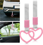 2 Pcs Heart Shaped Car Handle Strap – JD M Drift Charm Rear Bumper Warning Ring Decor for Car Interior Exterior, Subway Bus Handle Accessory, Cute Heart Car Decor Gift for Drivers (Pink-Silver)
