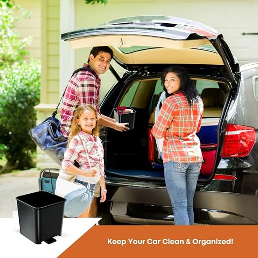 Car Trash Can Waterproof Vehicle Garbage Bin, Leakproof Anti Slip Floor Mat Clip Trash Bag Holder for Car, Truck, SUV, Van Portable Auto Trash Container with Stability Clips (Black with Cover, Small)
