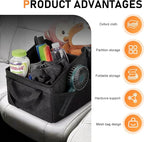 WZP Car Seat Organizer, Collapsible Small Car Organizer for Front Back Seat, Oxford fabric Car Seat Storage with Divide, Handles and Mesh Pockets for Water Bottles Sunglasses Children's Items (Black)