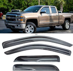 Window Visors Rain Guards for Chevy Silverado/GMC Sierra 1500 2500HD 3500HD Double/Extended Cab 2014-2018,Side Wind Deflectors Vent Guard Shade Sun Smoke 94528, 4-Pieces Set
