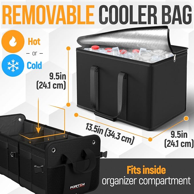 Trunk Organizer with Cooler For SUV Car Organizer and Storage, Collapsible Multi-Compartment, Perfect Christmas Gifts For Men, Women, 1680D Oxford, Non Slip Bottom, Straps, Soft Cover 110L