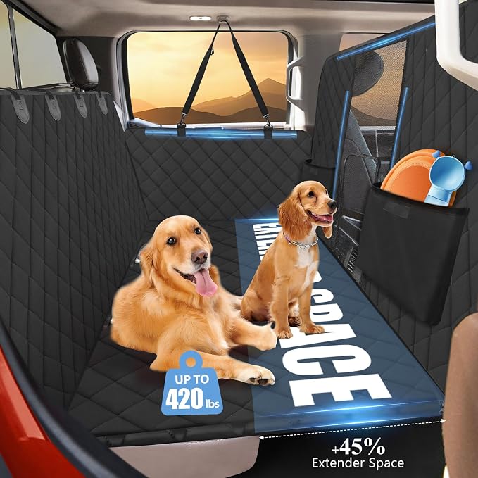 Back Seat Extender for Dogs Truck-Large Space, Hard Bottom High Barrier Truck Dog Seat Cover 420lb, Waterproof Pet Dog Hammock for Crew Cab Trucks F150, RAM1500, Sierra, Tundra, Silverado
