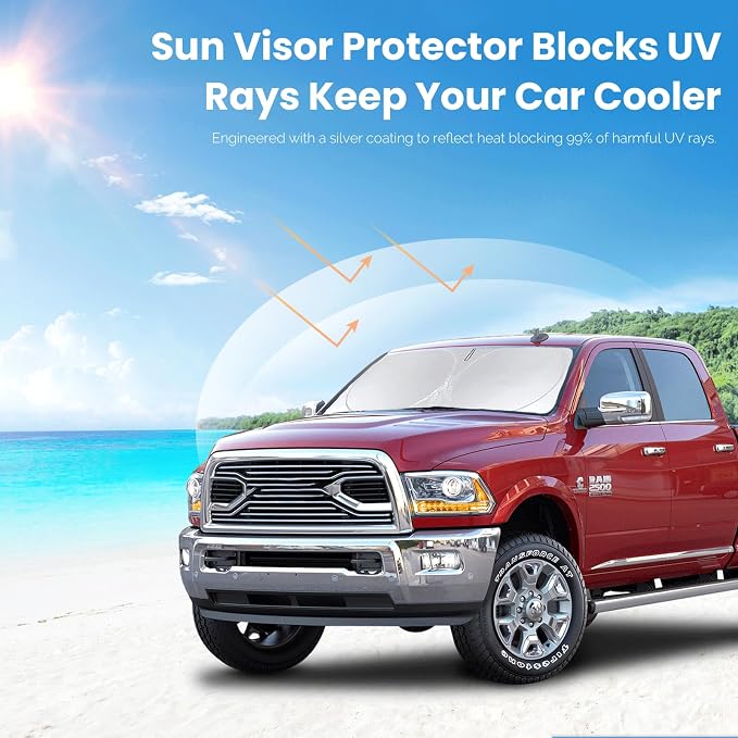 Sun Shade for 2011-2018 Dodge Ram 1500 Crew Cab,Mega Cab Pickup, 2Dr Regular Cab,4Dr Quad Cab Sunshade Windshield Cover Custom Fit Ram 2500 Sun Visor Front Window Shield Car Accessories