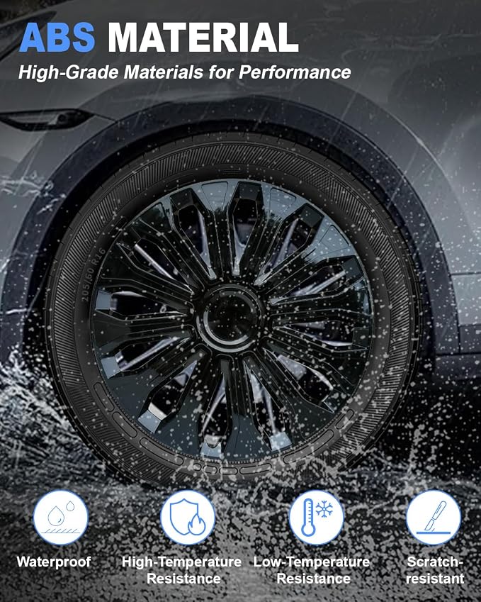 Hubcaps,16 inch hubcaps Set of 4, Wheel Rim Cover ABS Material, Snap On Car Truck SUV Replacement, for Toyota Camry Nissan Mazda etc
