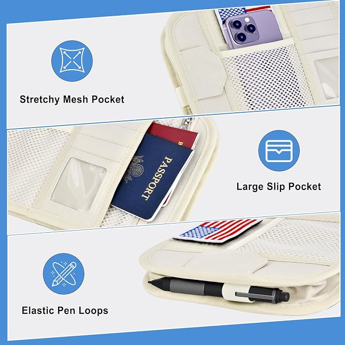 Car Sun Visor Organizer, Tactical Car Accessories with Zipper Storage Pouch, Glasses Clip Card Sleeve Pocket, Multi-Pocket Visor Organizer Fits Most Cars, SUVs, Trucks