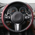 2PCS/Set Car Steering Wheel Cover, Leather Segmented Anti-Slip Automotive Wheel Protector, Soft Breathable Vehicle Steering Protection Covers, Universal Interior Accessories (Wine Red)