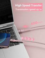 USBC to USBC Cable Fast Charging 66W, 2Pack 3FT USB C Cable, iPhone USB C Charger Cable Short USB Type C to C Cord Nylon Braided for iPhone 17/16/15/Pro Max/Plus/Samsung Galaxy S23/LG and More-Pink
