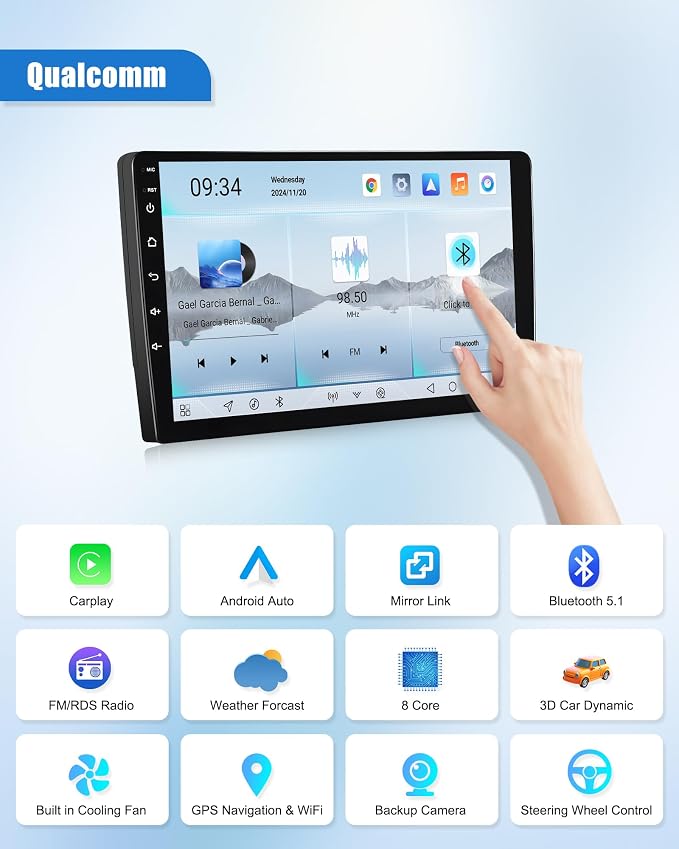 8 Core Qualcomm Android Car Stereo for Hyundai Elantra 2011 2012 2013 9 Inch Touch Screen with CarPlay Android Auto 4G+64G Bluetooth Cooling Fan Weather Forecast UI Design Intelligent Voice
