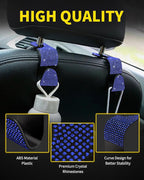 4 Pack Blink Diamond Car Seat Headrest Hooks Crystal Rhinestone Car Purse Holder Universal Car Interior Accessories for Handbags Water Bottles Purse Coats Umbrellas, Blue